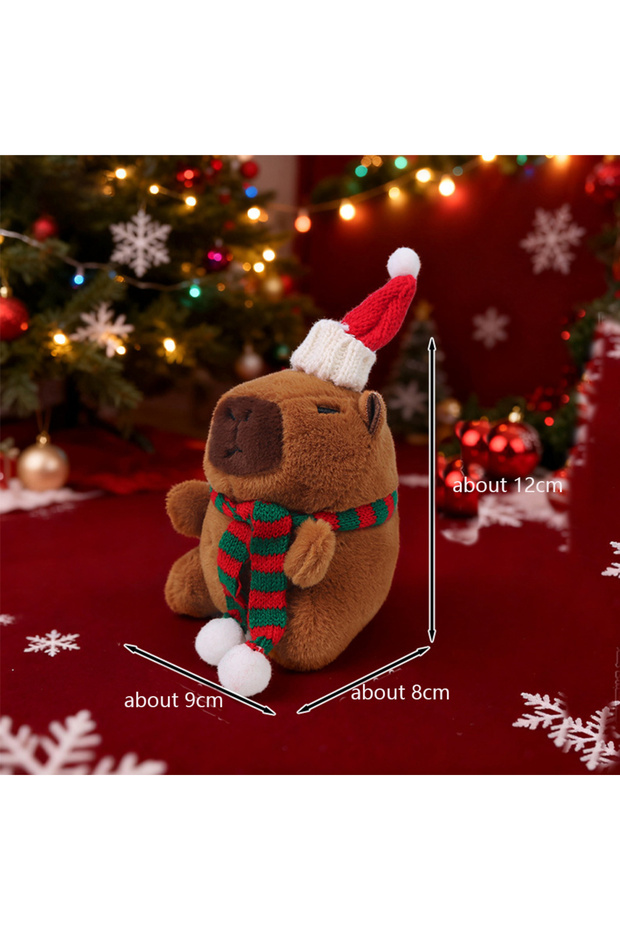 Brown A ZAKOL New Cute Christmas Hat Capybara Pendant Plush Toy Doll Keychain Kapila Bag Hanging Orn