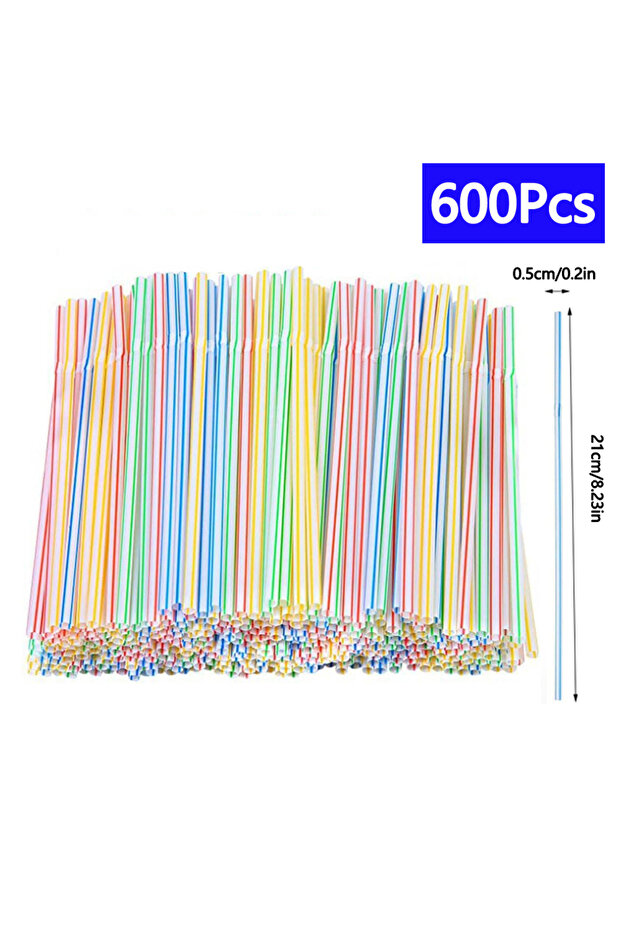مخطط - 600 قطعة 50-1000 قطعة مصاصات شرب متعددة الألوان للبار وعصائر الكوكتيل وأدوات المطبخ المتعددة