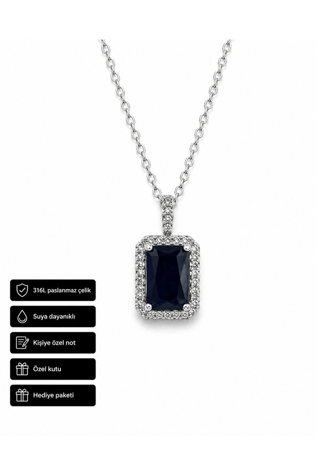 Navy Blue Stone 316L Stainless Steel Necklace Gift for Women