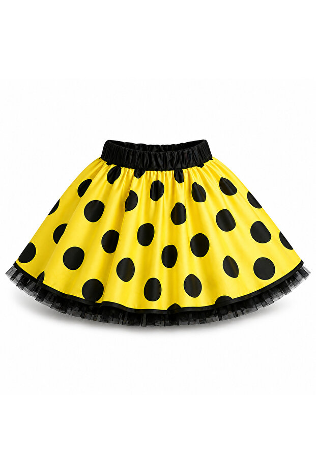 Girl's Yellow Polka Dot Skirt with Black Detail – Ages 5-13