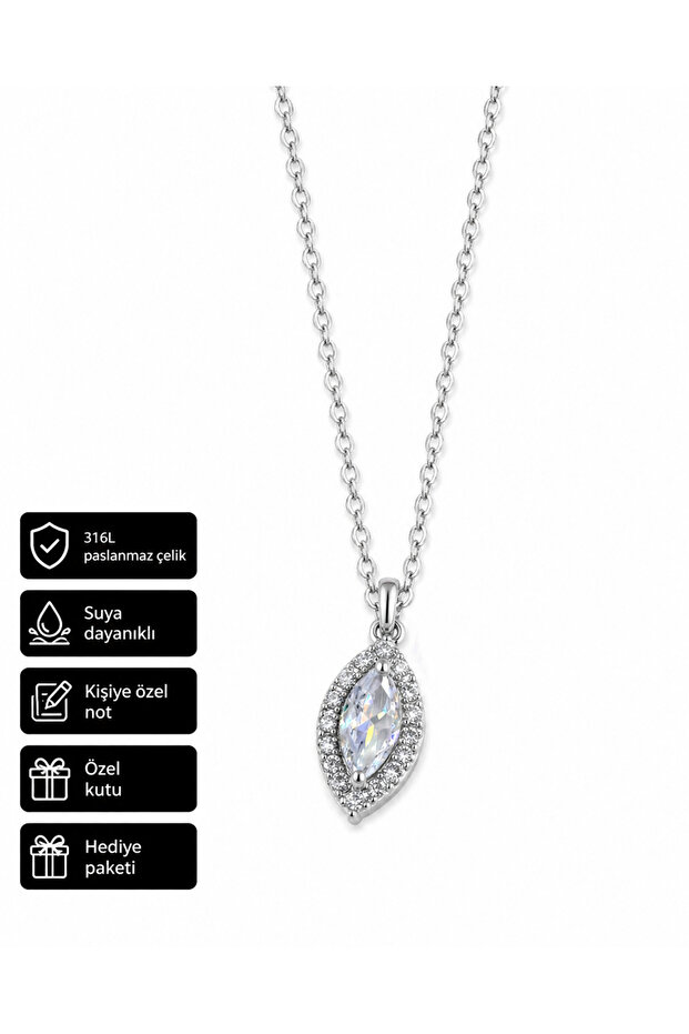 316L Stainless Steel Stone Drop Necklace Gift Custom Box Chain
