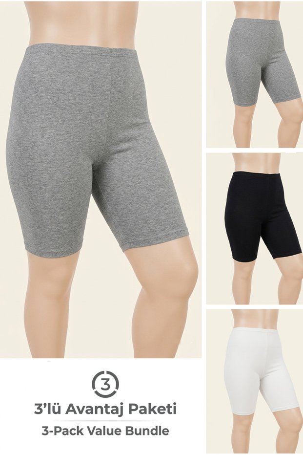 Plus Size Women's Cotton Leggings Shorts 3-Pack High Waist Above Knee Comfortable Stretchy under Dress Use - 5081