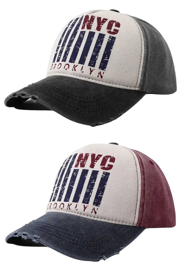 Unisex Vintage Nyc Brooklyn Embroidered Adjustable Baseball Cap Hat Set of 2