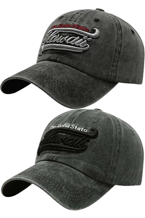 Unisex Vintage Hawaiian Embroidered Adjustable Baseball Cap Hat Set of 2