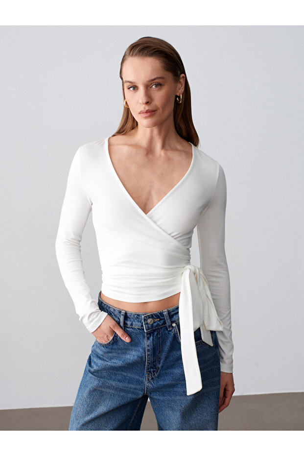 32645 Long Sleeve Double-Breasted Top-Ecru