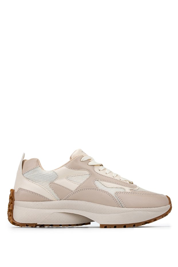 Women's Faux Leather/Textile Beige Sneakers & Sports Shoes