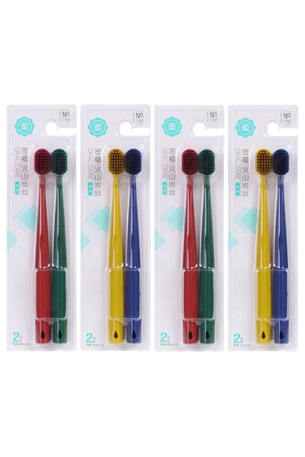 8PCs 8PCS 4-color Wide Head Extra Soft Bristled Toothbrush, Adult Home Pack, Volcanic Carbon Brush W
