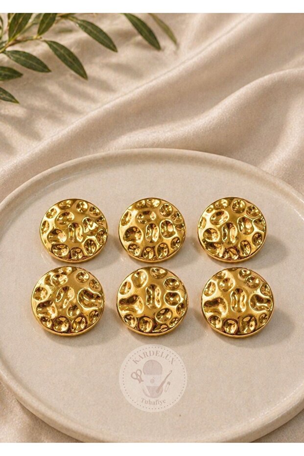 Embossed Gold Metalized Buttons - Set of 6 - Medium Size Diameter 2cm