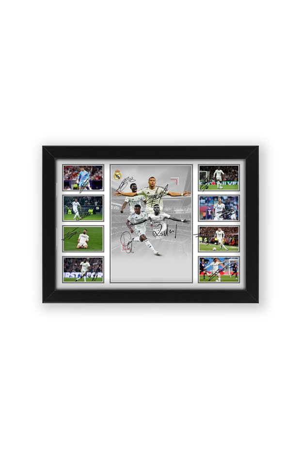 Alayra FramedReal Madrid Football Club 2024-25 Team Merchandise Signed Poster Print - Limited Edition Autograph Football Fan Gift – Collectible Memorabilia, La Liga League (Framed A3 (30x40cm))