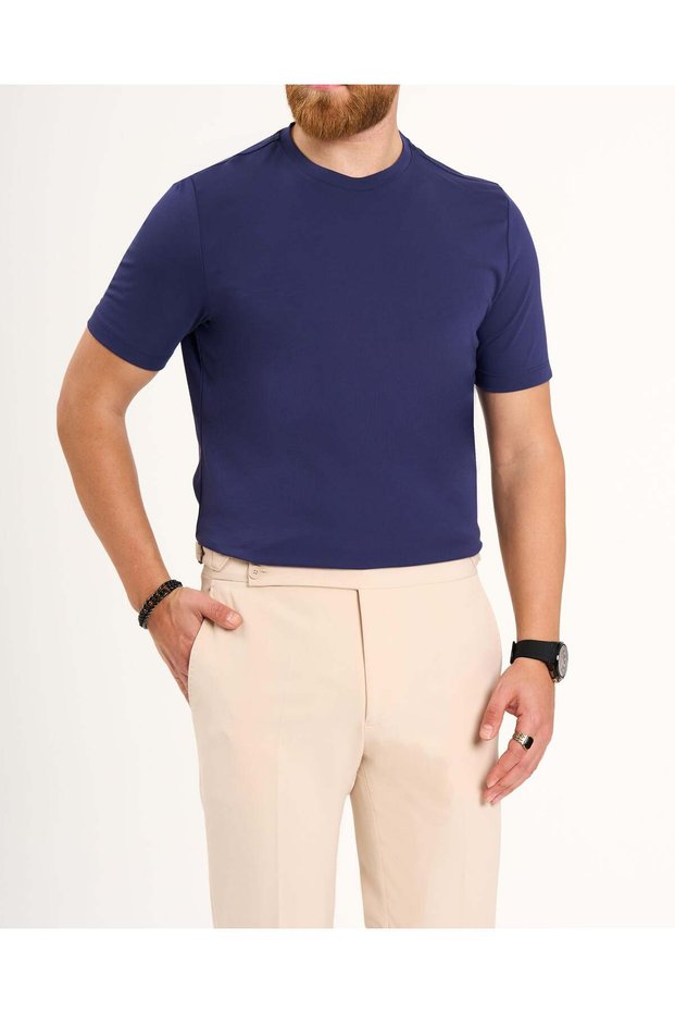 Italian Style Slim Fit Crew Neck Knitwear T-Shirt Indigo T13769