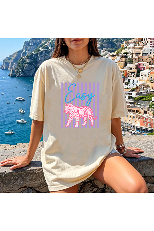 تيشيرت صيفي برقبة دائرية وأكمام قصيرة مطبوع من EASY