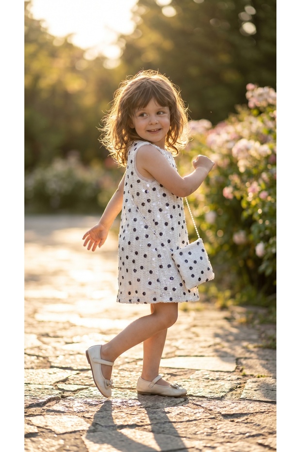 Sequined Tweed Bag Evening Dress for Girls