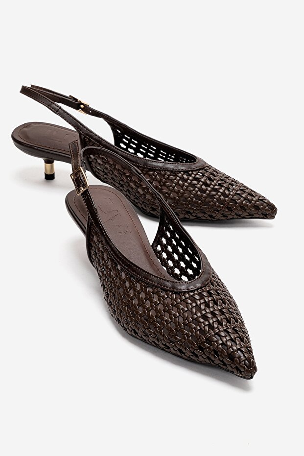 Orelis Dark Brown Knitted Patterned Women's Low Heel Shoes