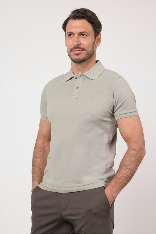 Khaki Polo Collar Short Sleeve Pocketless Slim Fit Cotton T-Shirt 1011260154