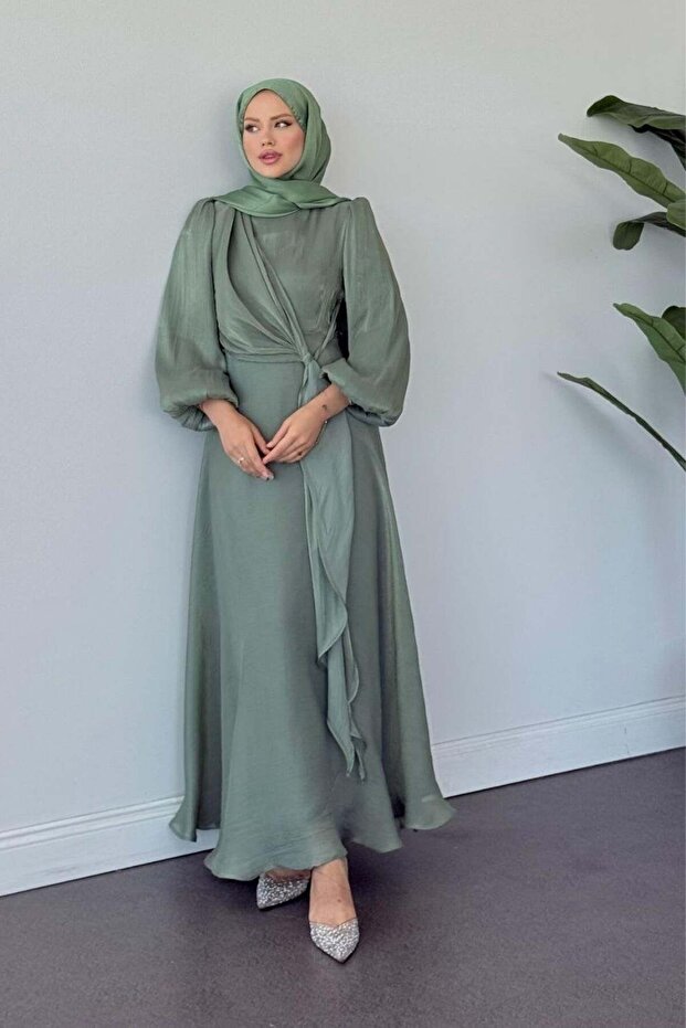Pırıl Bağlamalı Evening Dress Green