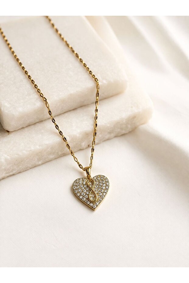 Steel Zircon Stone Infinity Heart Necklace