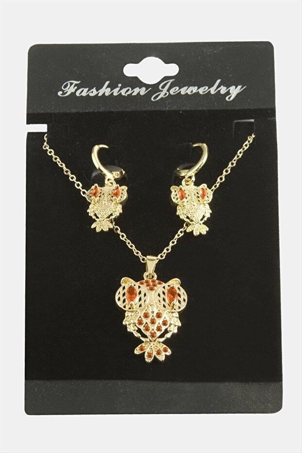 Gldisptm Owl Zircon Stone (43750) Set Necklace-Black