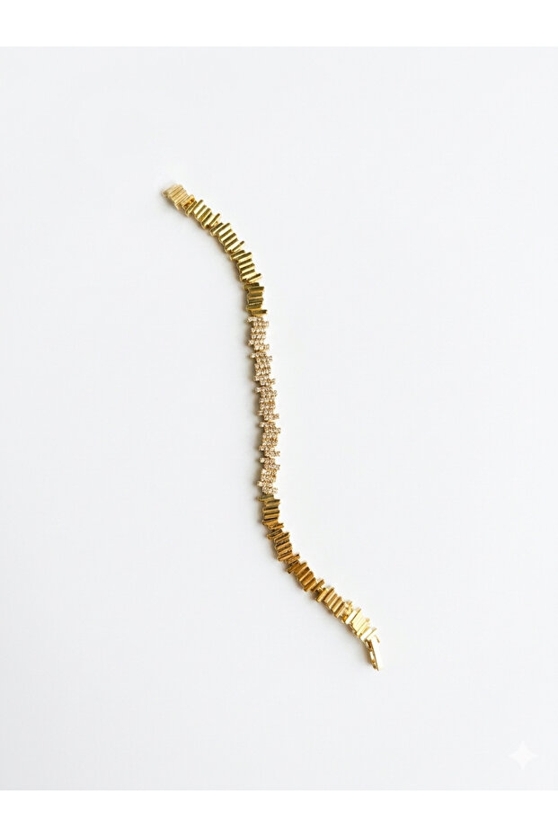 Xuping Stamped Zigzag Stone Gold Color Steel Bracelet