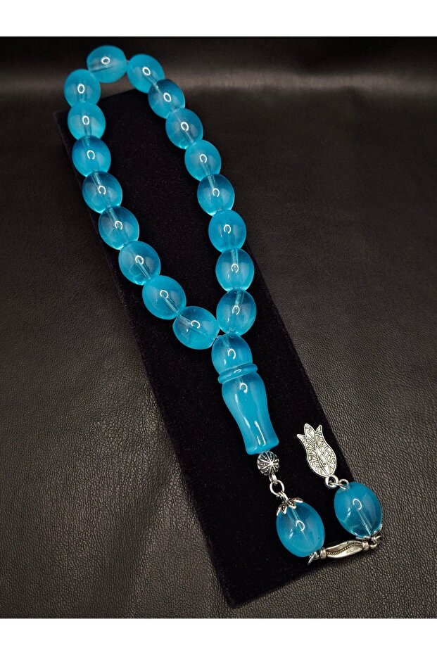Special Smoky Blue Color Barrel Cut 17-Piece Mascot Model Glass Prayer Beads