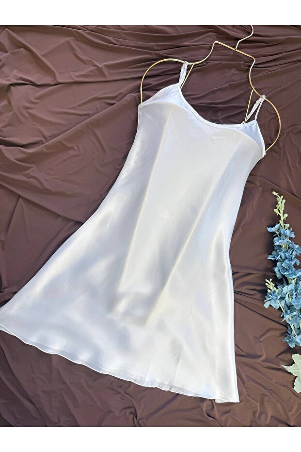 Silky Textured Satin Strap Dress Nightgown