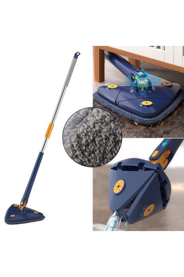 Mop with Triangular Head, Adjustable, 360 degree rotation + 1 Microfiber Cloth