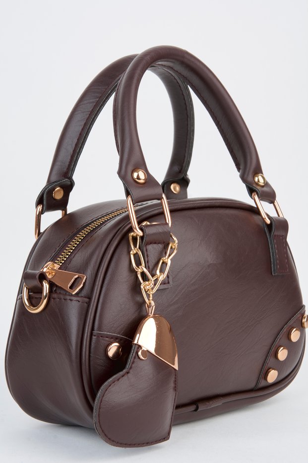 Women's Lal Brown Heart Charm Detailed Adjustable Strap Zipper Closure Hand and Shoulder Bag