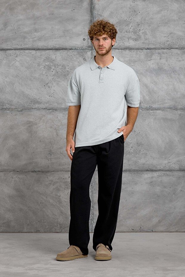 Gray Dp Collar Button Polo Tshirt - 4