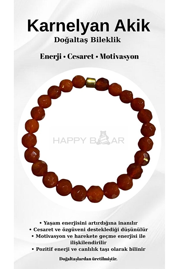 Carnelian Agate Natural Stone Bracelet 8 mm Faceted Cut – Energy and Motivation Stone