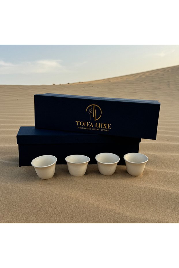 Elite Artisan Qahwa Cups – Set of 4 Handcrafted Lead-Free Clay Arabic Coffee Cups, 80ml (5 x 5 cm) Each, Minimalist Matte Finish, Premium Gift Box