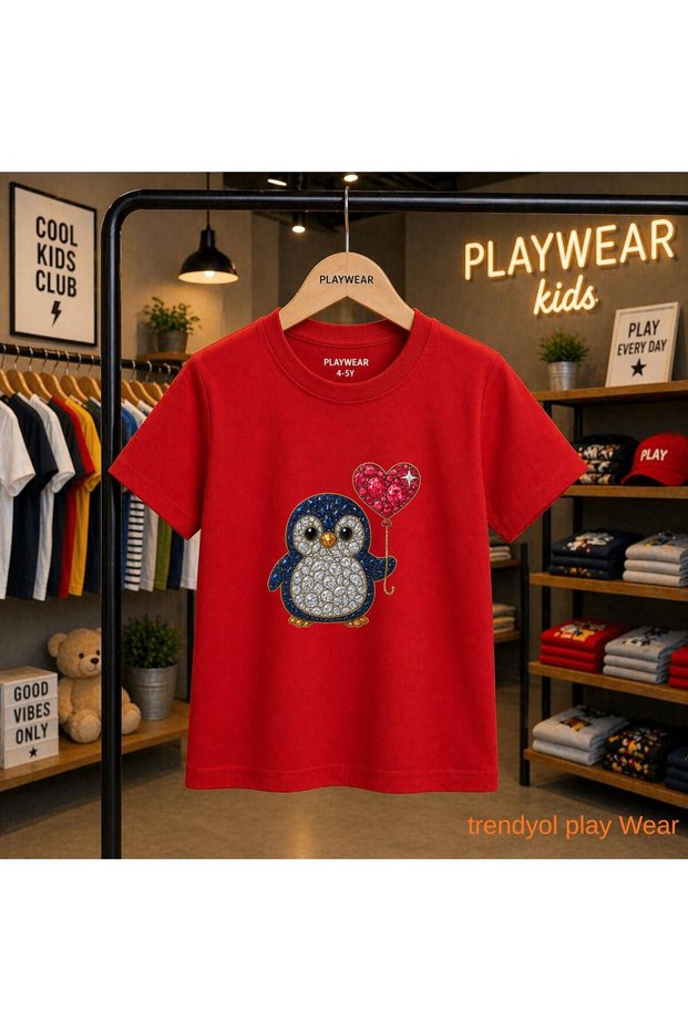 Stoned Penguin Heart Printed 100% Children's Unisex T-Shirt 5 6 -7 8-9 10 -11 12 Years Old