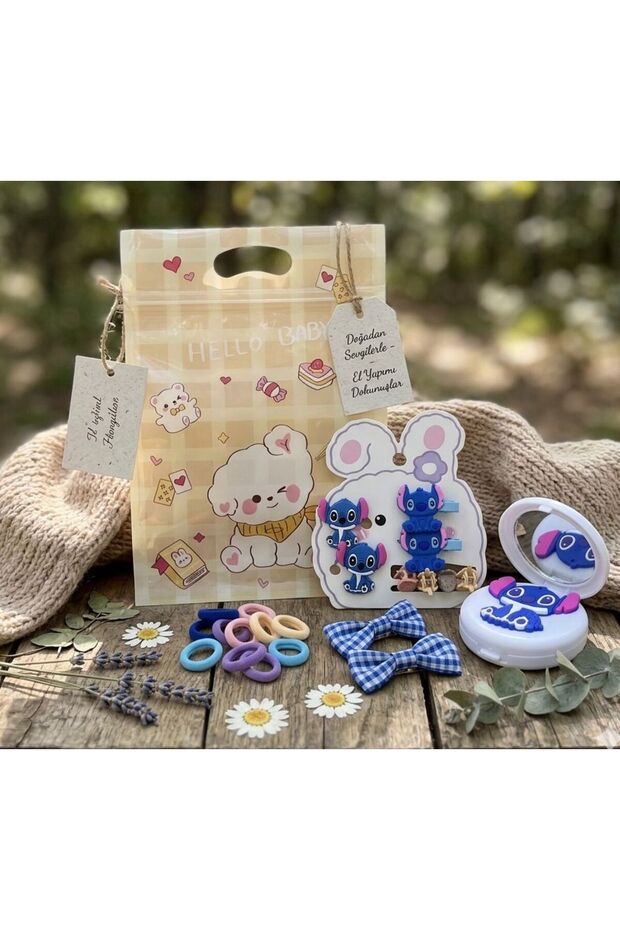 Cute Character Girl's Accessory Set – Hairpin, Rubber Band & Mirror Gift 🎀 ✨