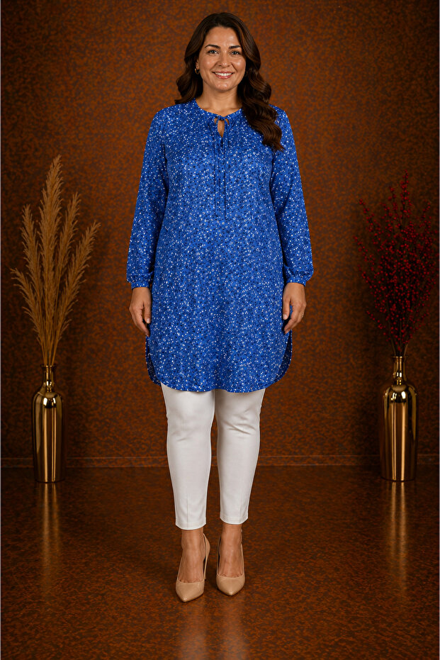 Moda Başak Woven Patterned Tunic Comfortable Cut Plus Size 100% Cotton