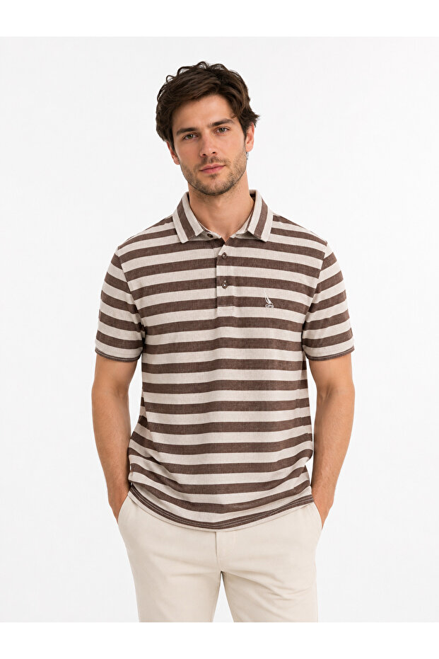 Men's Striped Polo Neck T-shirt