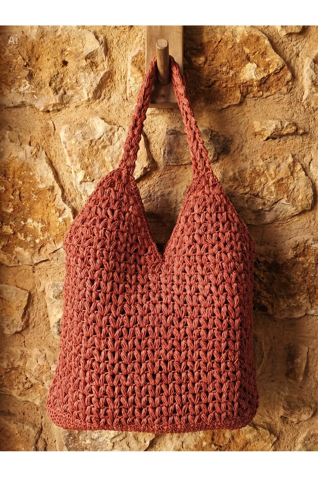 Modern Knitted Detailed Daily Shoulder Bag - 31 cm X 40 cm