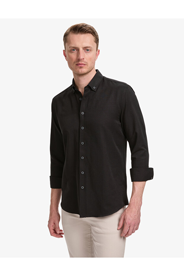 Black Oxford Slim Fit Easy-Iron Shirt 50320902-Vr046