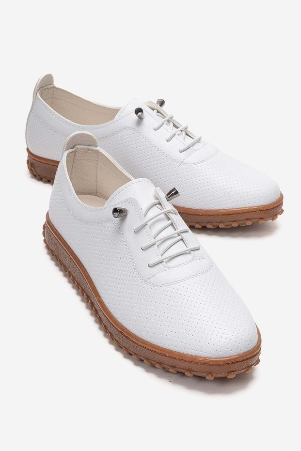 Non-Slip Studded Elastic Casual Women's Shoes White Skin Crepe