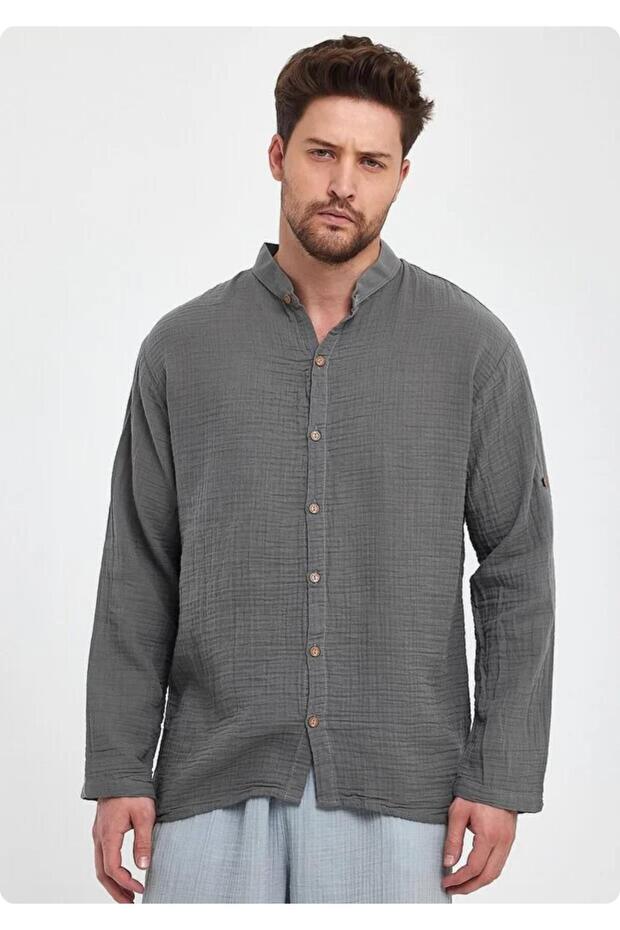 Heaven 4050 Muslin Hakim Collar Long Sleeve Men's Shirt