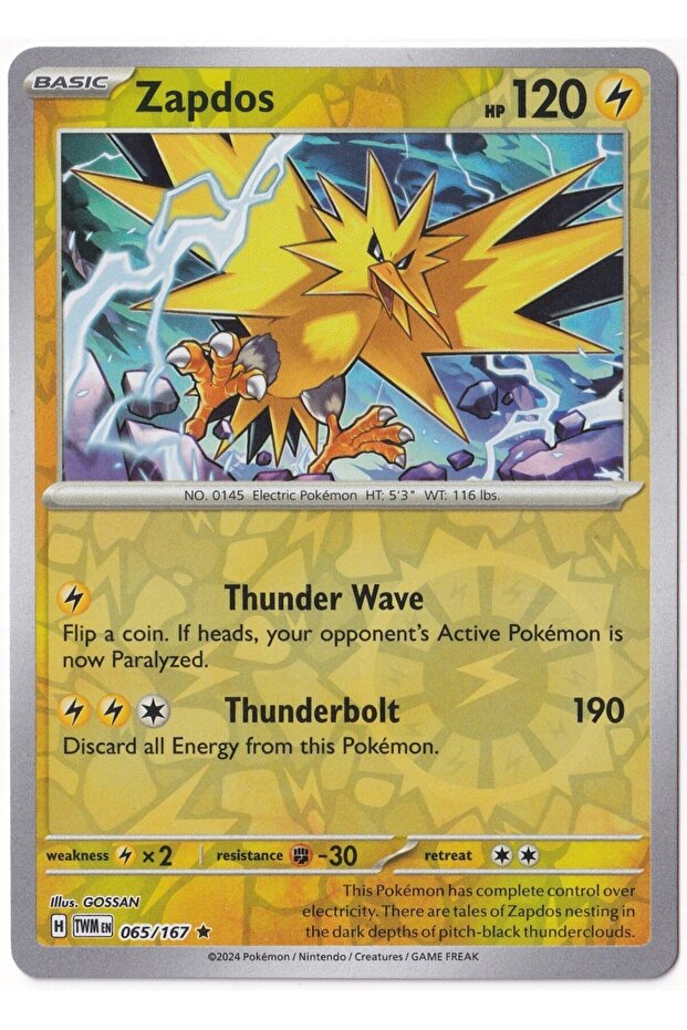 Zapdos [Reverse Holo] 065/167 - Twilight Masquerade - Card (Mint)