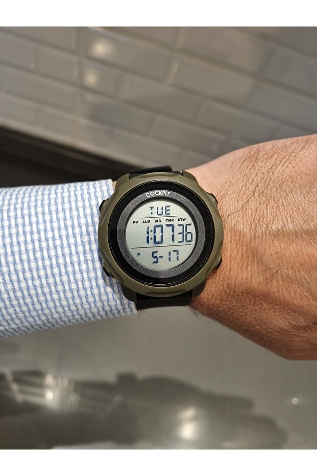 Digital 5 Atm Water Resistant Green Black Men's Wristwatch