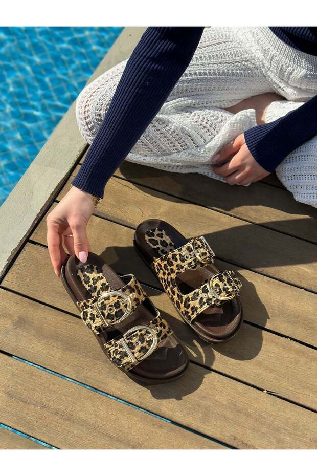 Leopard Suede (Garry) Double Buckle Women's Slippers