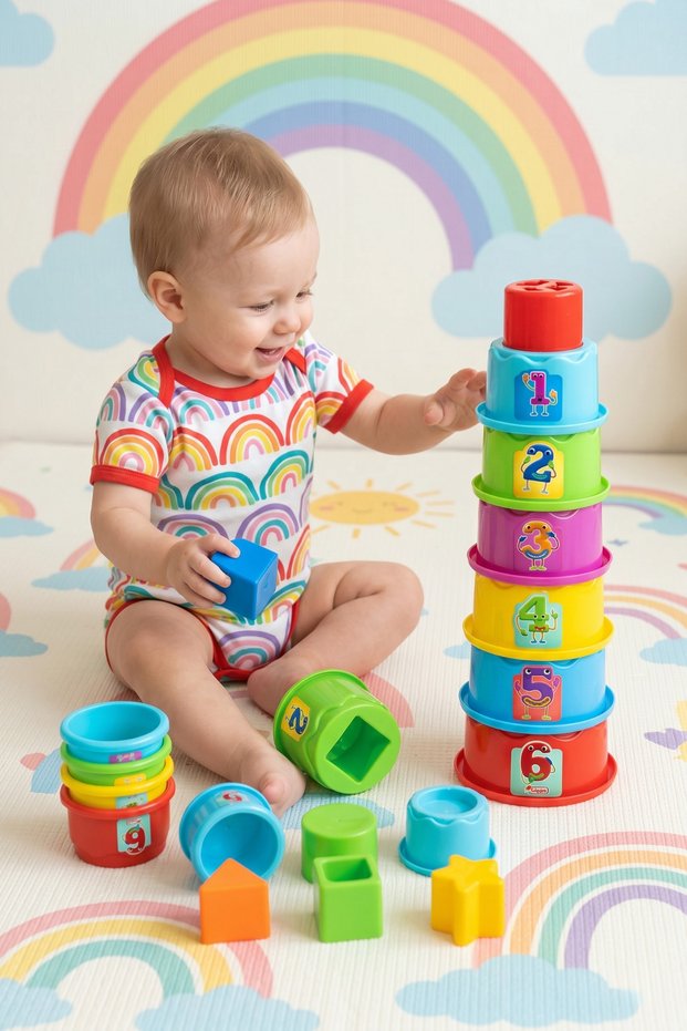 Educational Cylinder Tower Bultak 12 Piece Shape Matching Game 12+ Months