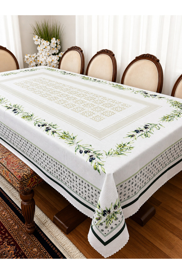 Luxury Stain-Resistant Linen Printed Tablecloth 160X220 Rose Cream