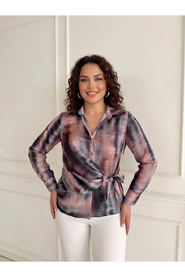 Plus Size Side Tie Satin Blouse - 1