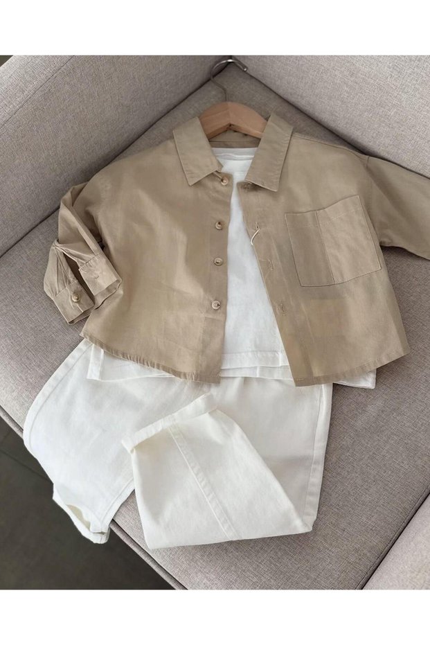 Cream Shirt White Gabardine Trousers Set