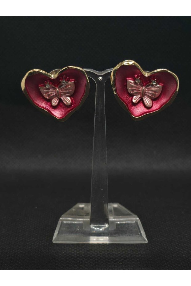 Love Themed Red Enamel Women's Steel Titanium Earrings with Heart and Butterfly Figures Summer Stylish Style New Gift Jewelry Accessory