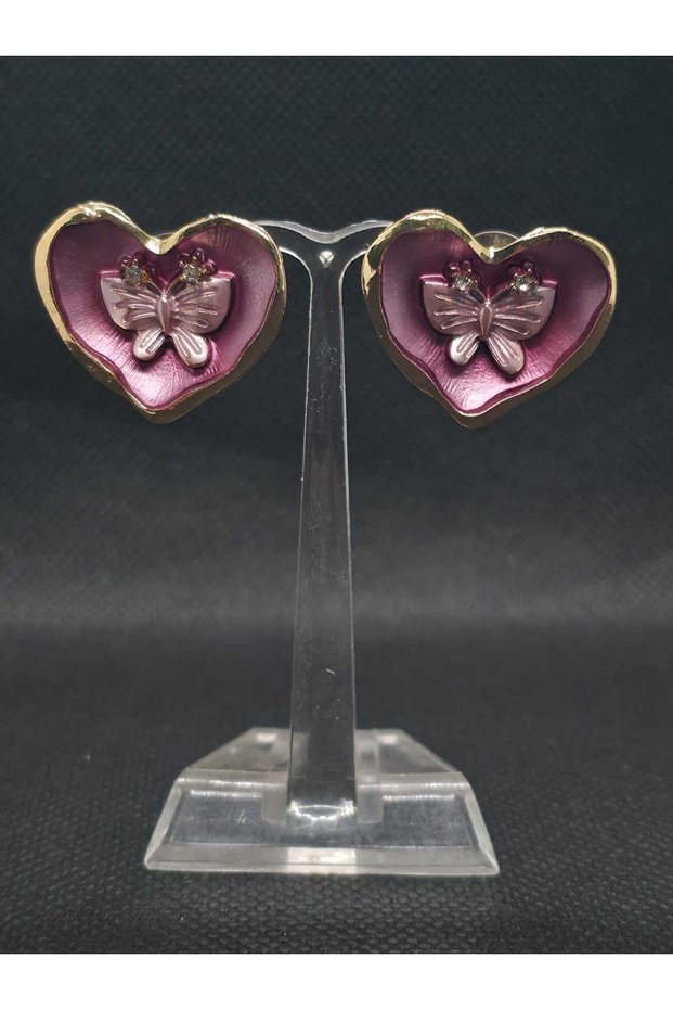 Heart and Butterfly Figured Love Themed Purple Enamel Women's Steel Titanium Earrings Summer Stylish Style New Gift Jewelry Accessory Luck