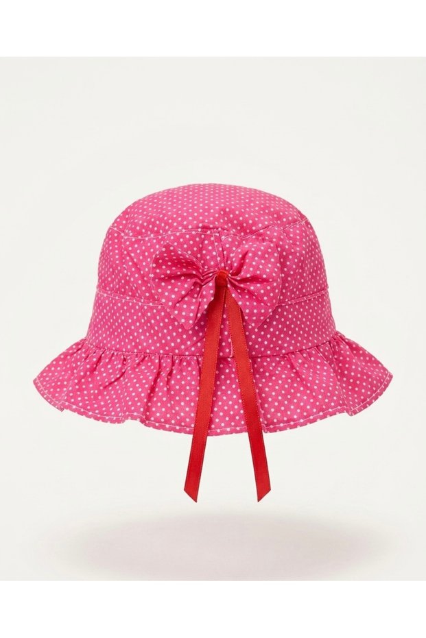 Baby Girl Gingham Ruffle Detailed Mercerized Trilby Summer Hat - (1-3 Years)