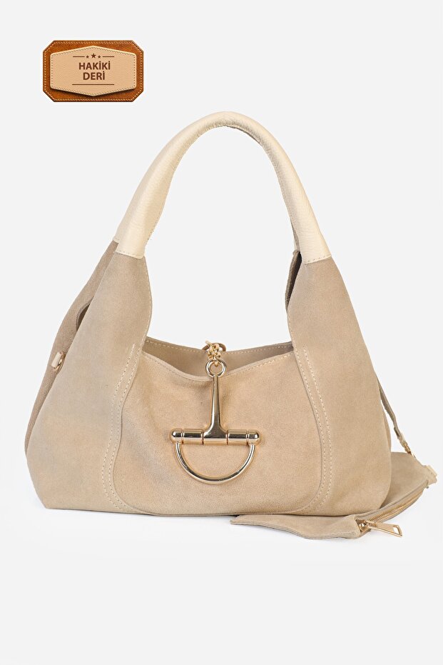 Nora Genuine Suede Shoulder Bag with Metal Buckle