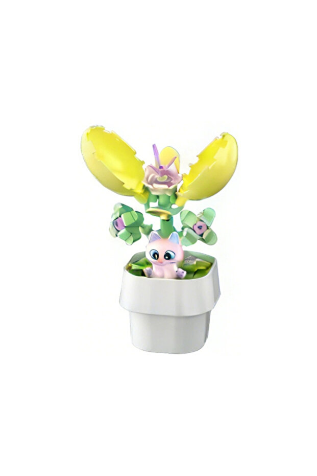 Flower Pot with Cat Figure Building Blocks 76 Pieces