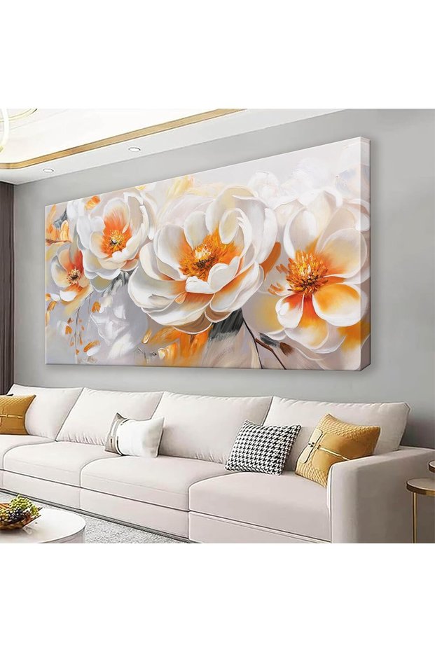 Wall Painting Orange White Flower Canvas Art 50x100 cm Modern Decor